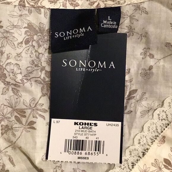 Sonoma NEW Tan Cream Contrast Floral Print Sleeveless Cottagecore Blouse - Picture 11 of 13